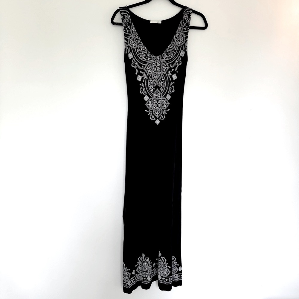 Womens Tank Print Maxi Dress Black Rayon & Spandex